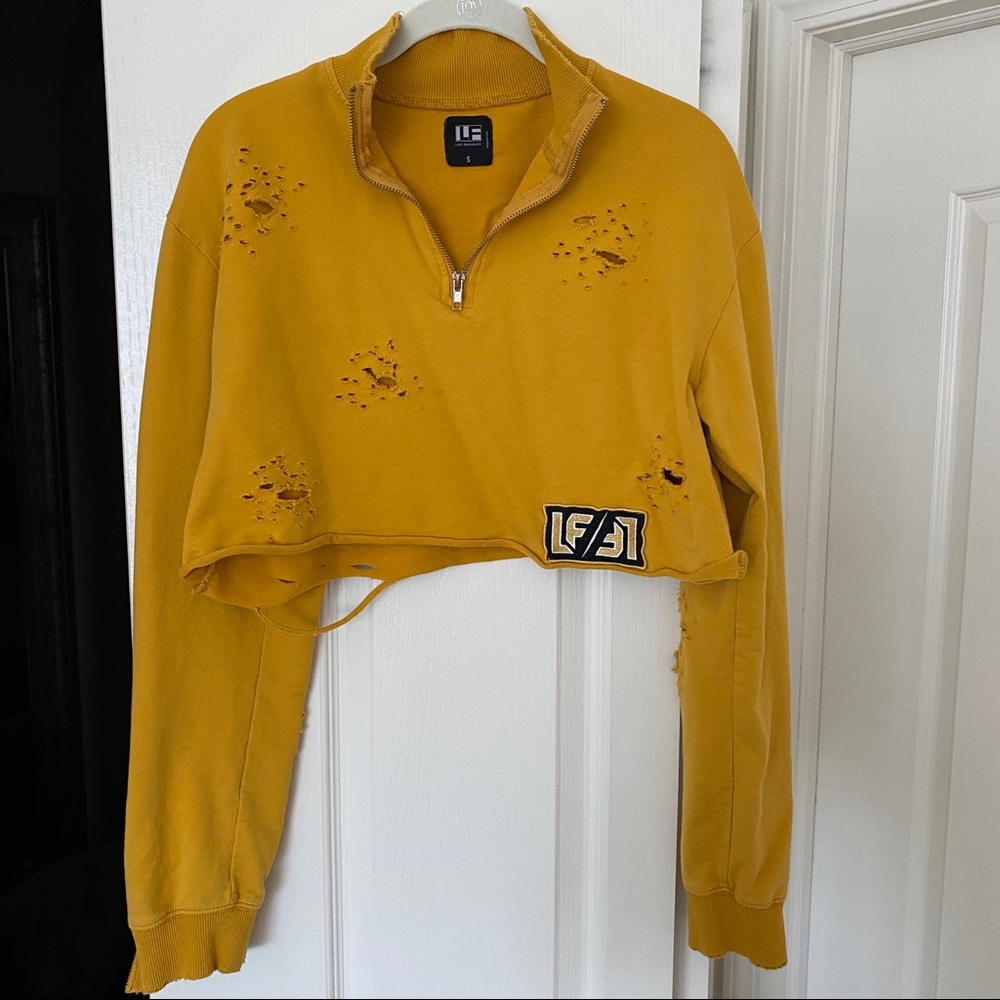 LF brand crop zip sweatshirt yellow distressed
